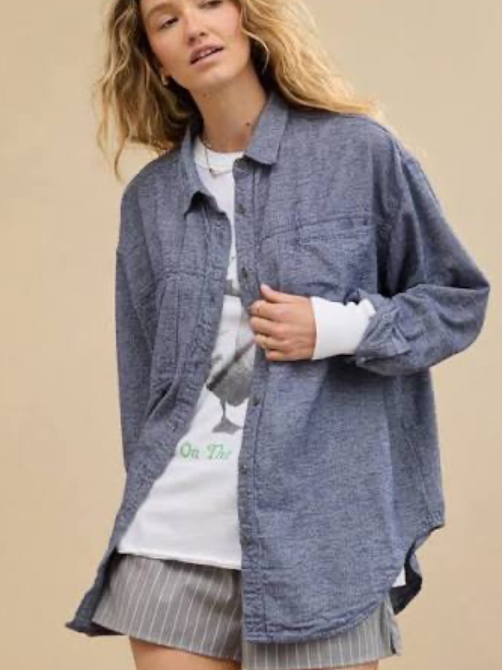 NWT AERIE ANYTIME FACE TWILL SHIRT